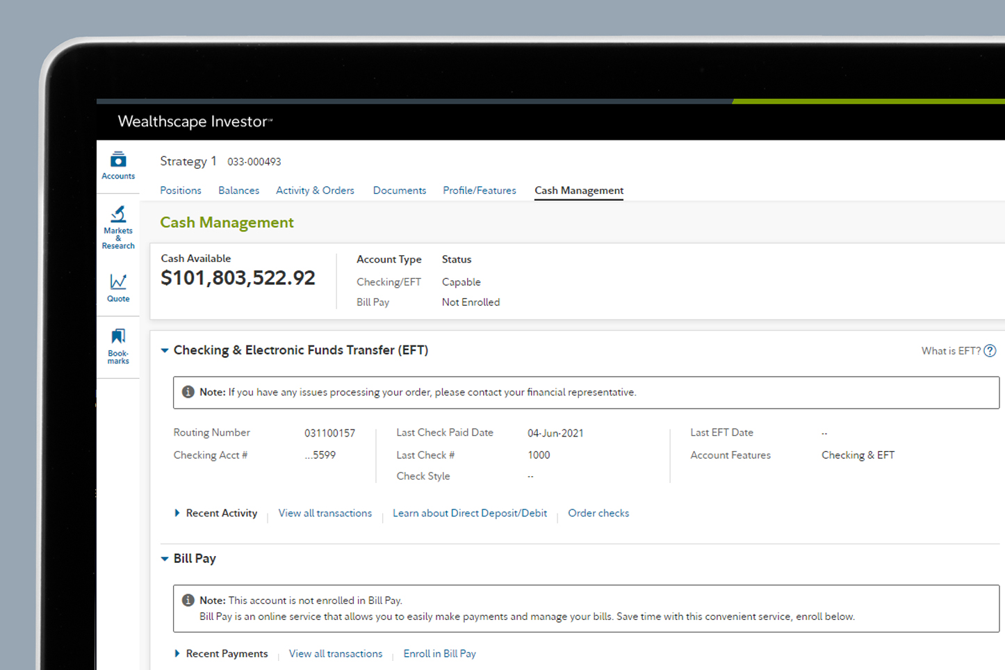 My Online Brokerage Central Cash Management